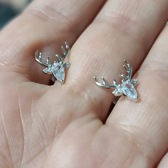 Reindeer Deer Antlers Platinum Over Sterling Silver Zircon Diamonds - Picture 8 of 14